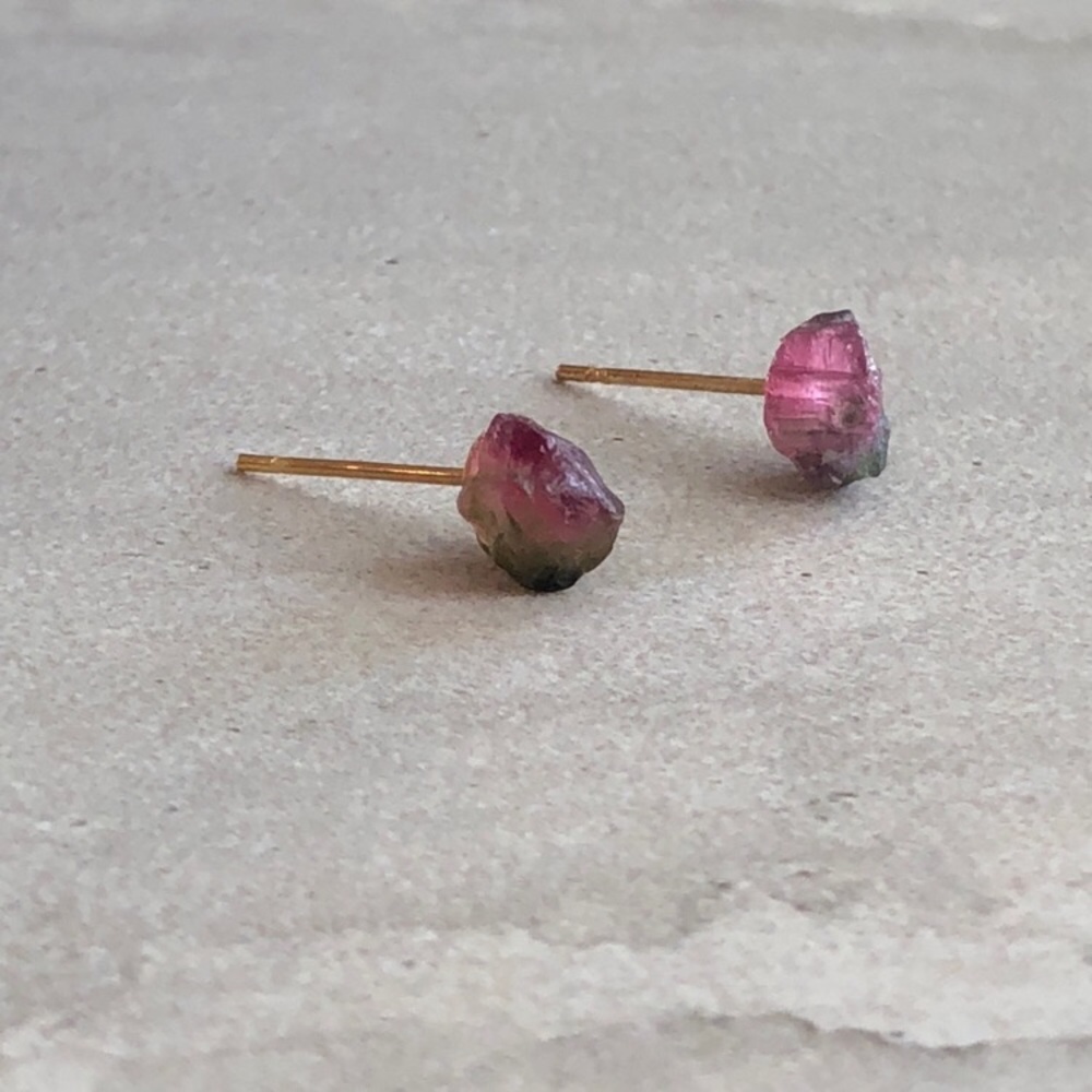 Raw Watermelon Tourmaline Earrings - Picture 2 of 5